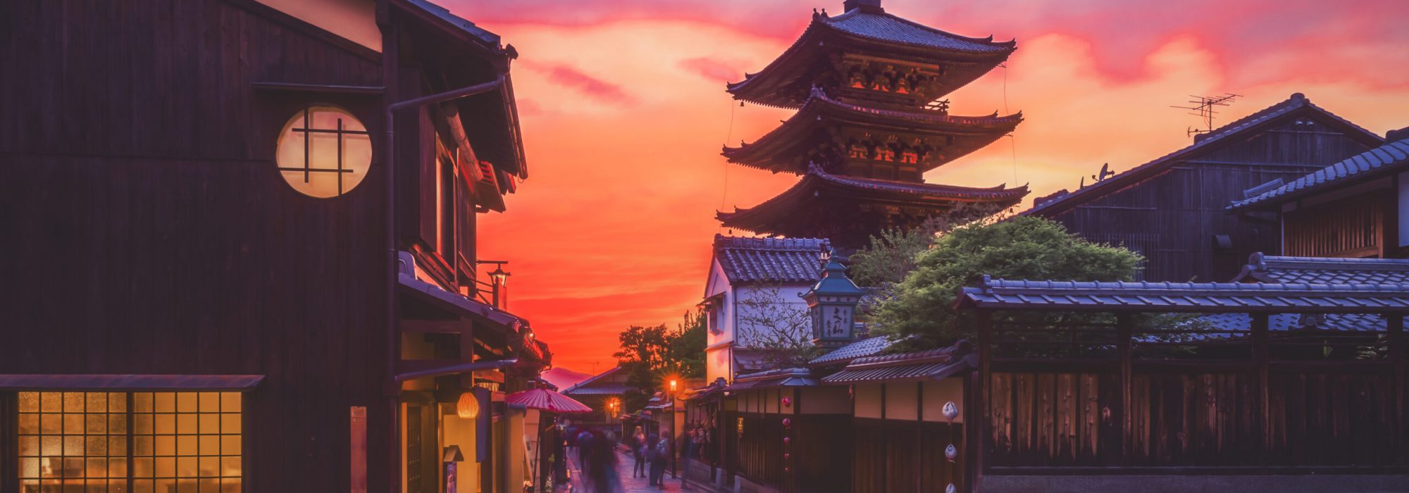 Ancient temple in a traditional street in Kyoto